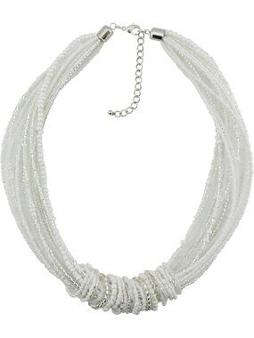 Women's white Chunky Statement Colorful Seed Beads Choker Collar Necklace